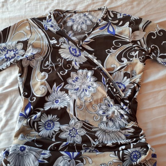 Lycra A-line midi dress - brown and beige pattern - Picture 3 of 3